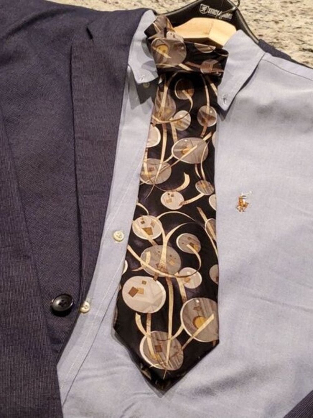 VTG Screenplay by Martin Wong Necktie Artsy Abstract Geometric Gold Black Tie